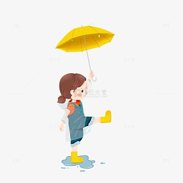 雨天打着黄色雨伞的女孩