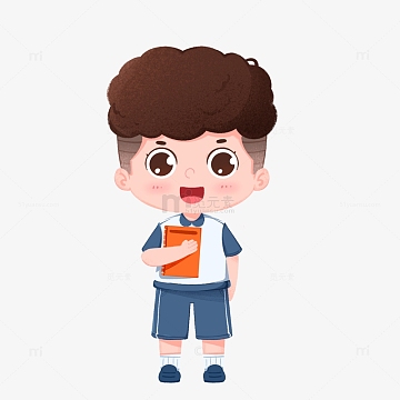 开学男孩拿着书本上学免抠元素
