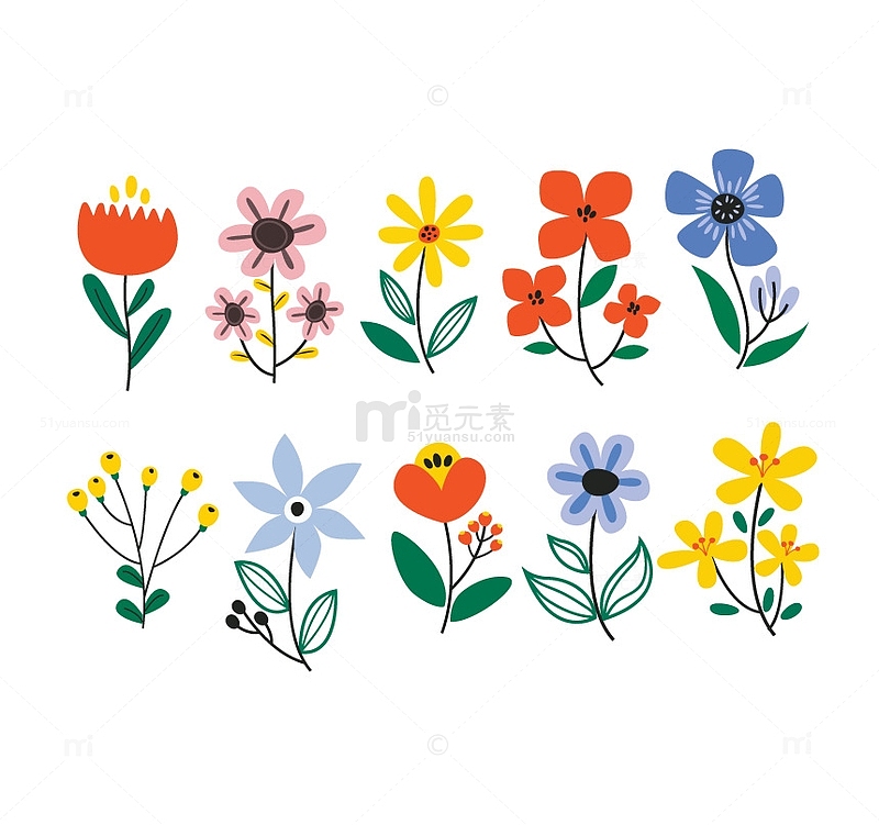 春天元素花朵装饰元素矢量花朵扁平花朵