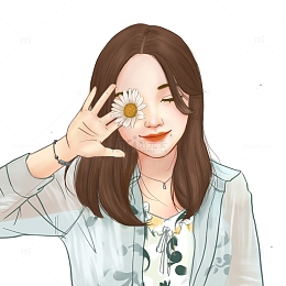 手持雏菊的少女