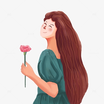 38妇女节母亲女孩康乃馨扁平插画场景手绘