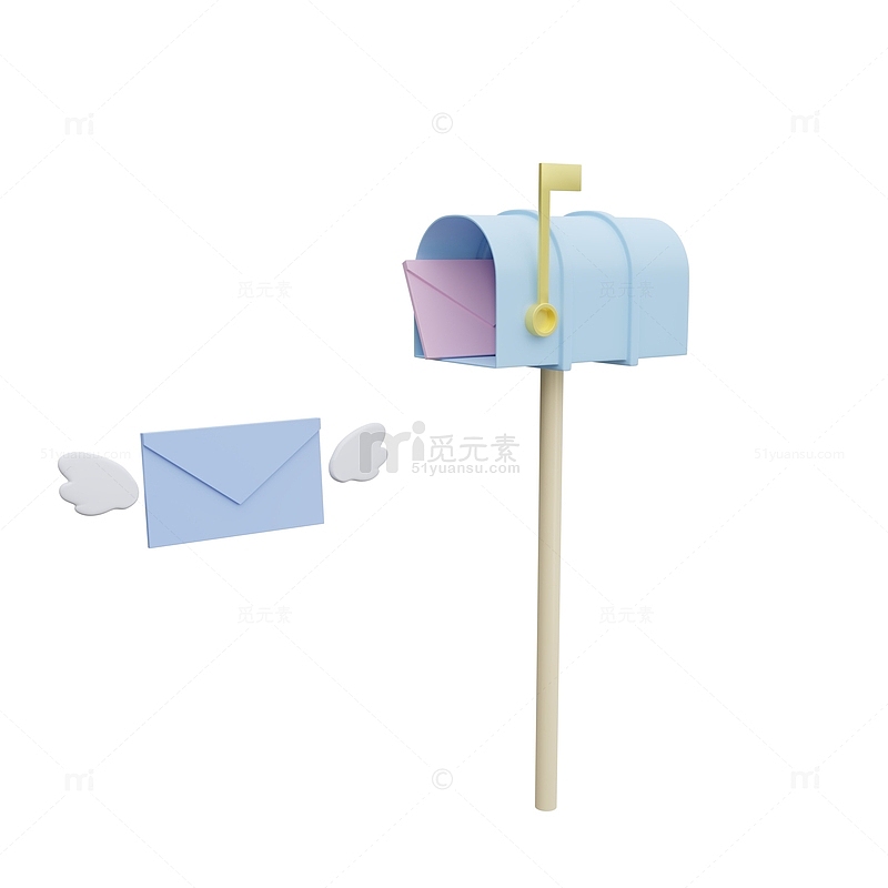 3D立体邮件邮箱翅膀信封信件