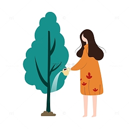 植树节植树女生浇水插画