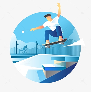 抽象矢量滑板男孩跳跃极限运动(1172x1180)aipng营业板手绘插画卡通