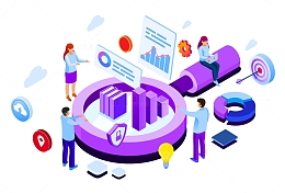 矢量抽象人物放大镜目标靶心数据科技信息云