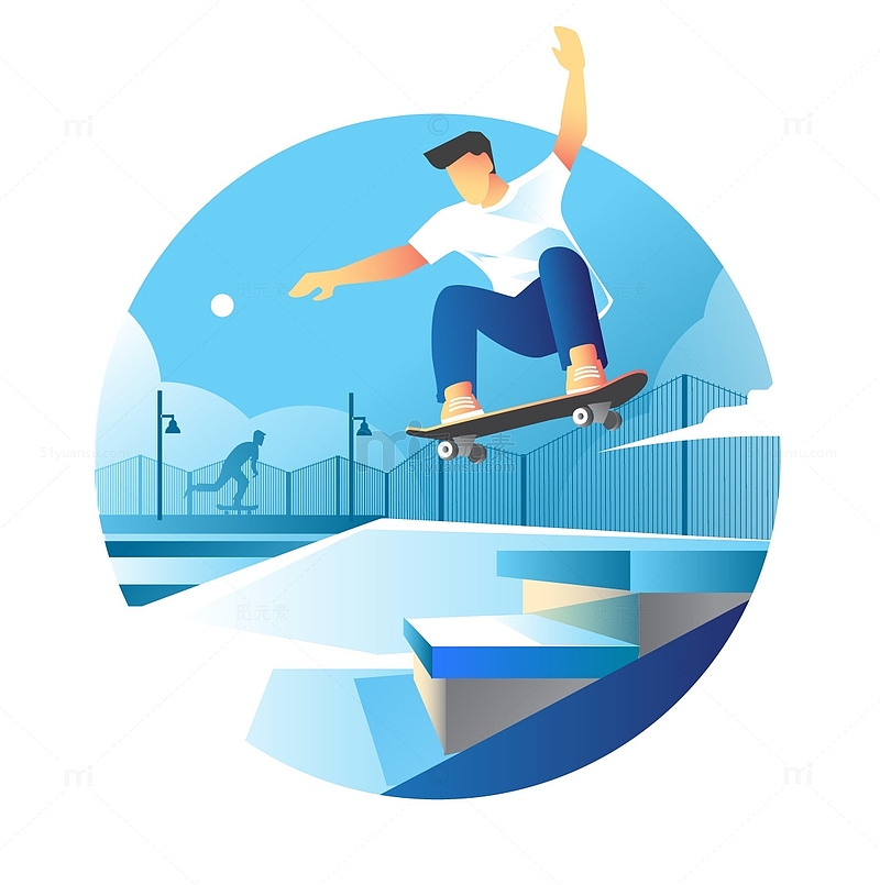 抽象矢量滑板男孩跳跃极限运动