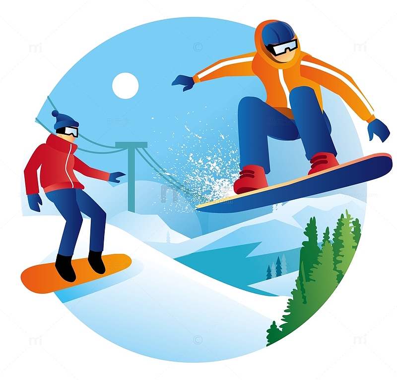 矢量滑雪滑雪人物雪地运动滑雪人物
