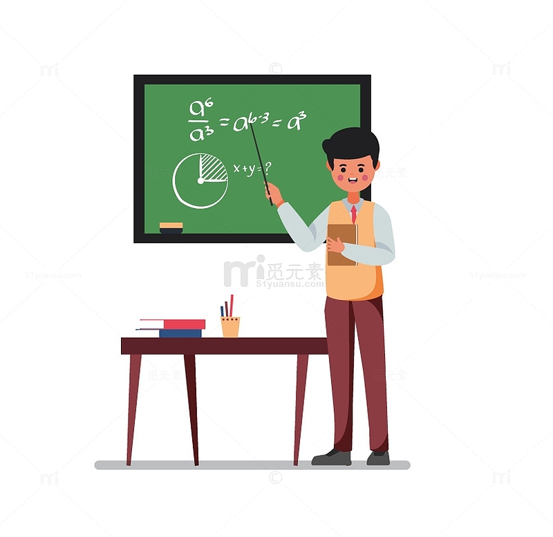矢量人物教室老师数学黑板讲台上课