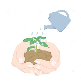 清新手绘呵护植物幼苗浇水插画元素