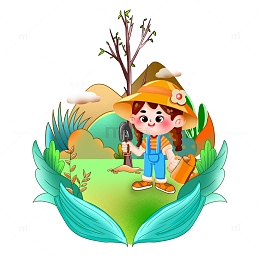 手绘植树节人物插画图片