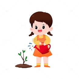 植树节黄裙小女孩浇水