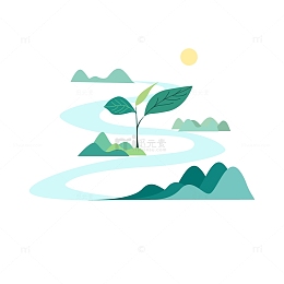 植树节国风古风矢量扁平风植物树苗山水元素