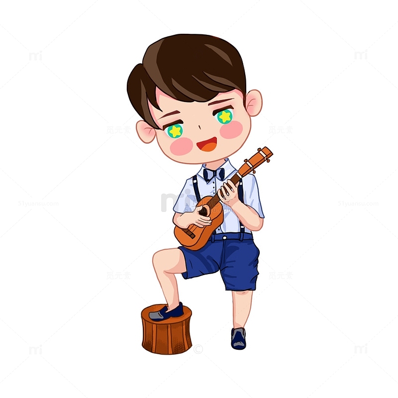 卡通学生弹吉他艺体生小男孩