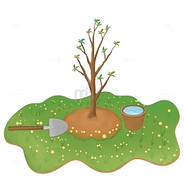 树苗水桶植树节场景