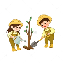 手绘种树卡通人物植树节IP