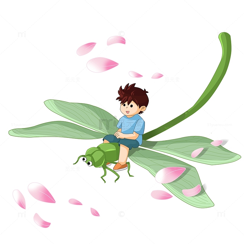 惊蛰昆虫蜻蜓卡通男孩