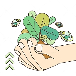 描边风创意植树节装饰手捧树