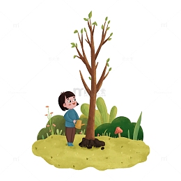 植树节小女孩浇水种树