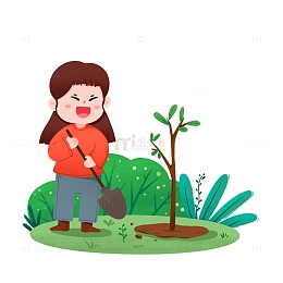 植树节小女孩种树