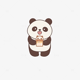 卡通熊猫喝水