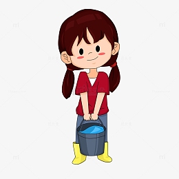 双手提水桶的卡通女孩