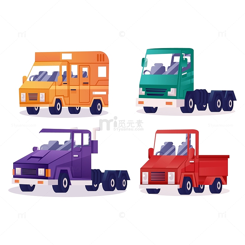 矢量扁平交通工具汽车卡车大型卡车