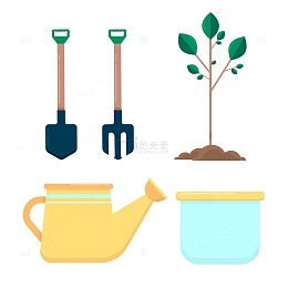 嫩芽小树苗水壶铲子叉子植树工具园艺工具