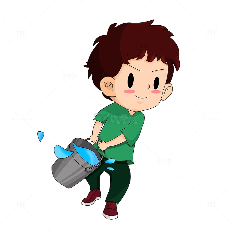 植树节提水桶的男孩卡通元素