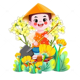手绘植树节人物插画春天场景小插画