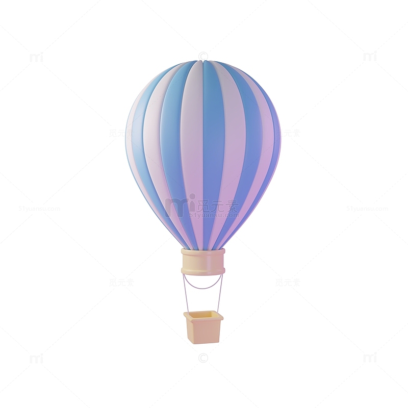 3D粉蓝立体热气球浪漫卡通元素