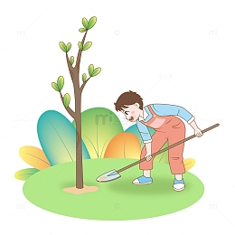 清新植树节可爱男孩植树种树场景