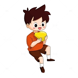 吃梨男孩侧身坐姿卡通元素
