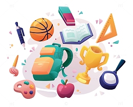 开学学生用品书包篮球奖杯书本绘画矢量扁平