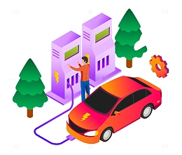 新能源充电桩电动车节能科技扁平矢量