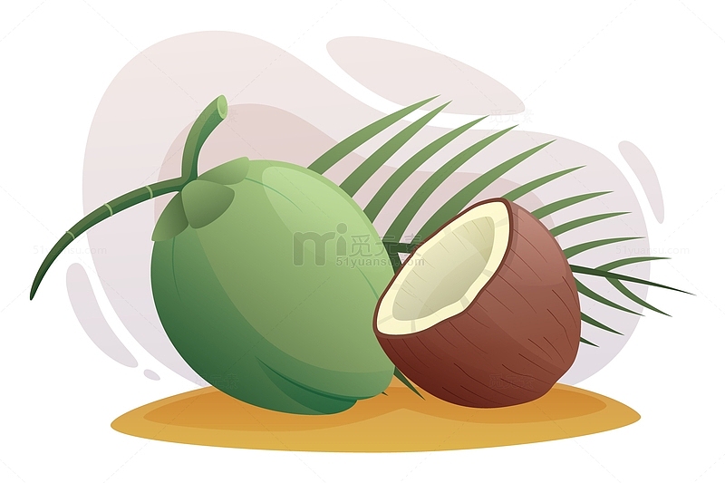 扁平简约椰子热带水果矢量椰果
