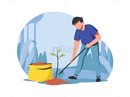 植树种树土堆树苗植树人物植树节扁平矢量