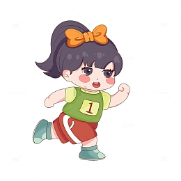 手绘马拉松运动跑步小女孩