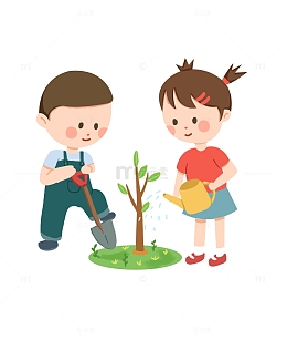 可爱卡通手绘植树节种树元素