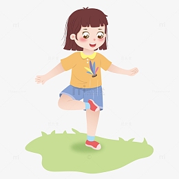 手绘卡通踢毽子的小女孩