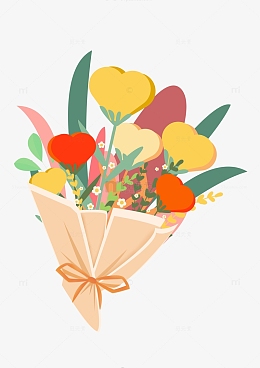 小清新春天电商扁平装饰插画鲜花花束