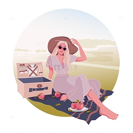 女性野餐春游苹果旅游户外扁平