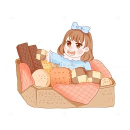 饼干食物零食小女孩可爱卡通篮子