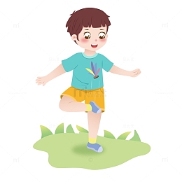 手绘卡通踢毽子的小男孩