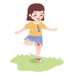 手绘卡通踢毽子的小女孩
