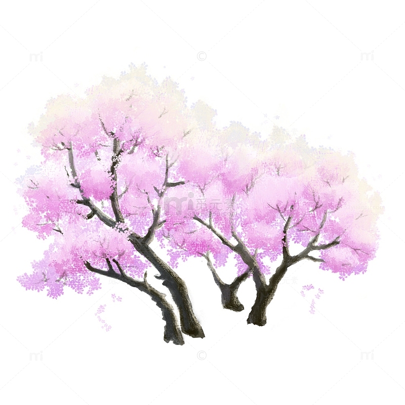 惊蛰春天桃树桃花植物树木古风清新手绘