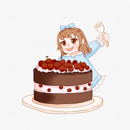 小女孩蛋糕甜品可爱卡通盘子食物