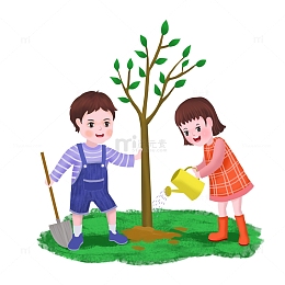 小清新植树节植树人物植树工具
