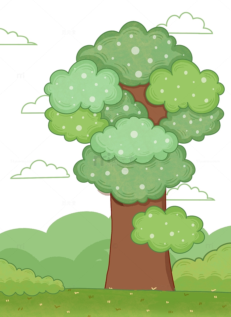 绿色小清新矢量扁平植树节树木草地元素