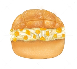 黄色芒果奶油菠萝包手绘插画产品元素