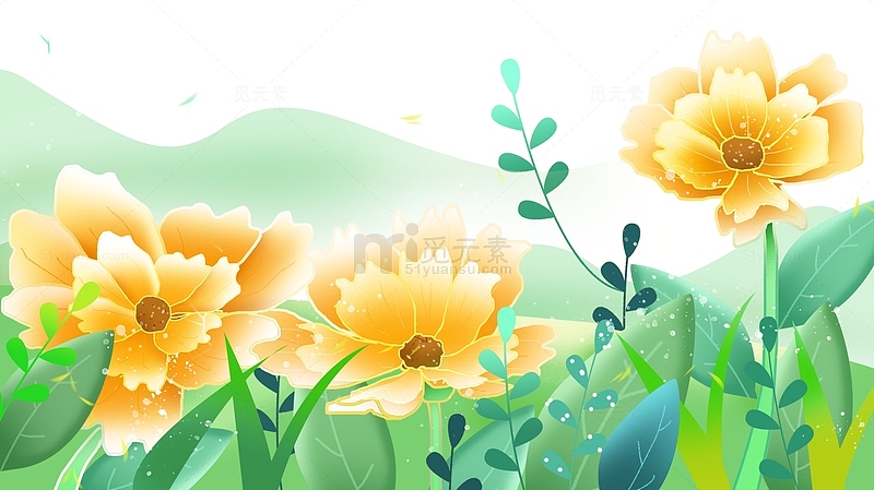 手绘春天花草植物边框海报装饰元素